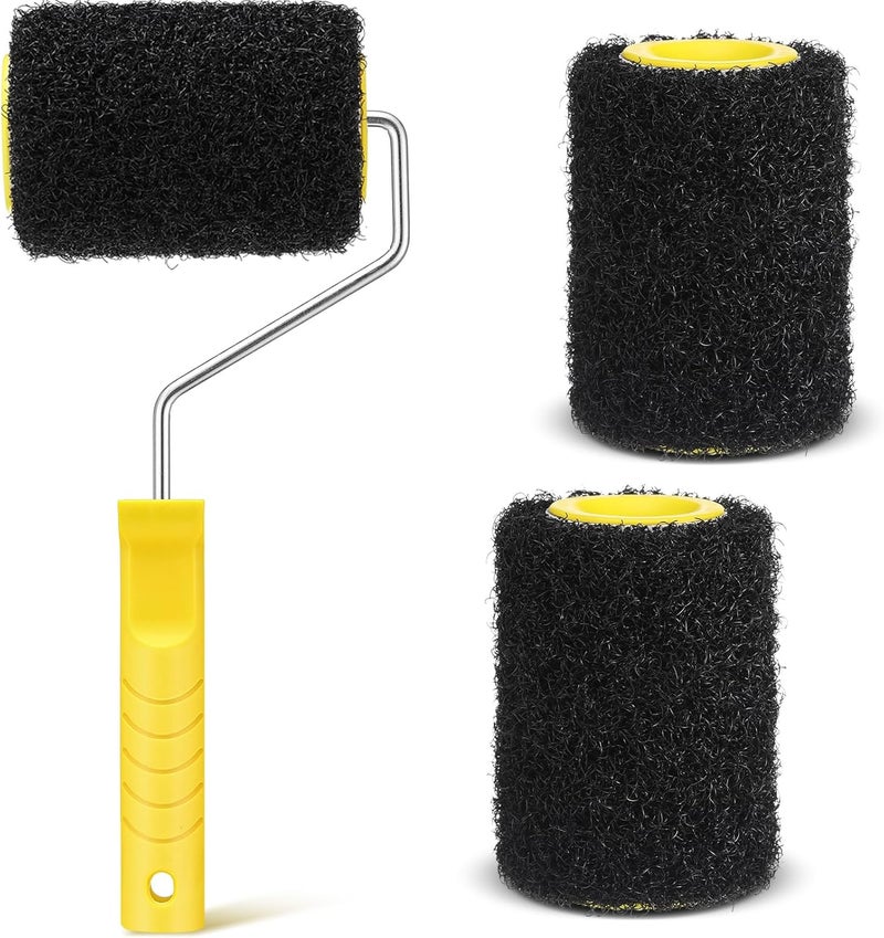 Threlaco 3 قطع غطاء أسطوانة مركب الجدران بقطر 4 بوصات مع 1 إطار طلاء، فرشاة نسيج الجدران، أسطوانة طين للاستخدام مع المعجون، الأرضيات الدياتومية، معجون التشكيل، الطلاءات ذات النسيج - Image 1